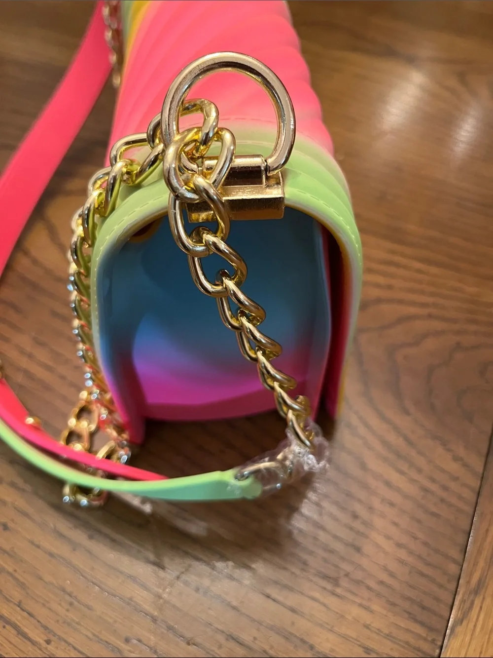 Rainbow Gradient Quilted Jelly Crossbody Bag with Gold Chain